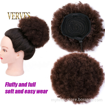 8 Inch Synthetic Short Afro Kinky Hair Bun High Temperature Brown Drawstring ponytail Clip in Hair Extension on Puff Hair Bun